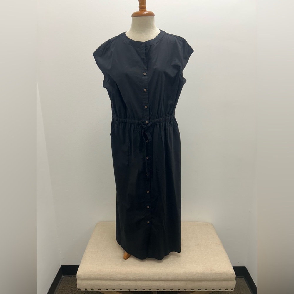 LOFT Black Midi Dress with Button Detail and Pockets